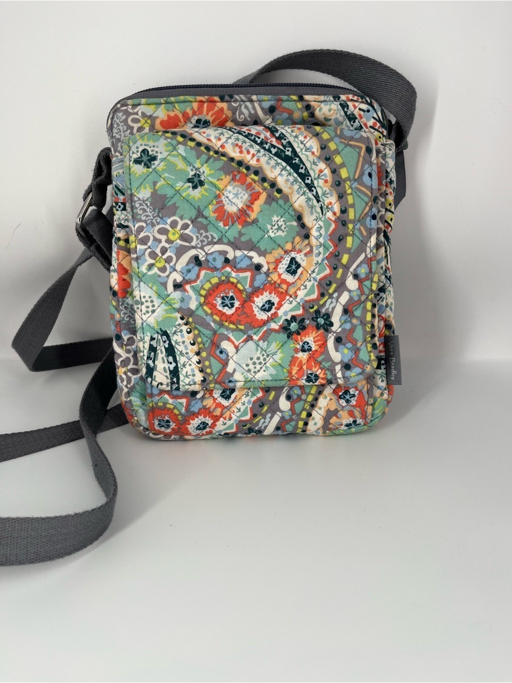 Vera Bradley “Citrus Paisley”Quilted Paisley Crossbody in Green, Orange, Gray